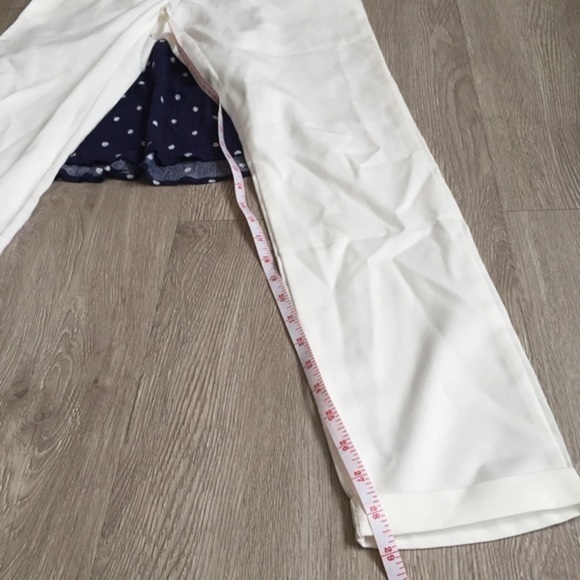 White Front Pleat Straight Leg Pants Cuffed New - Picture 6 of 7